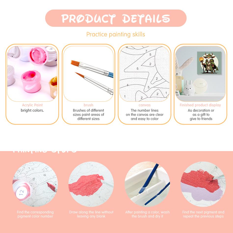 RUOPOTY Framed Paint By Numbers Kit For Beginner Starter Kits Acrylic Paint For Adults Bull Drawing Coloring By Numbers For Home Wall Decor Diy Crafts