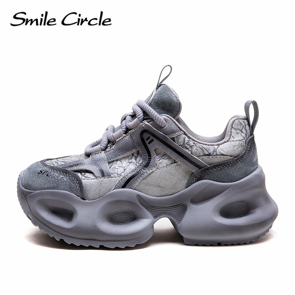 Кроссовки из натуральной кожи с круглым носком и толстой подошвой, удобная модная повседневная обувь