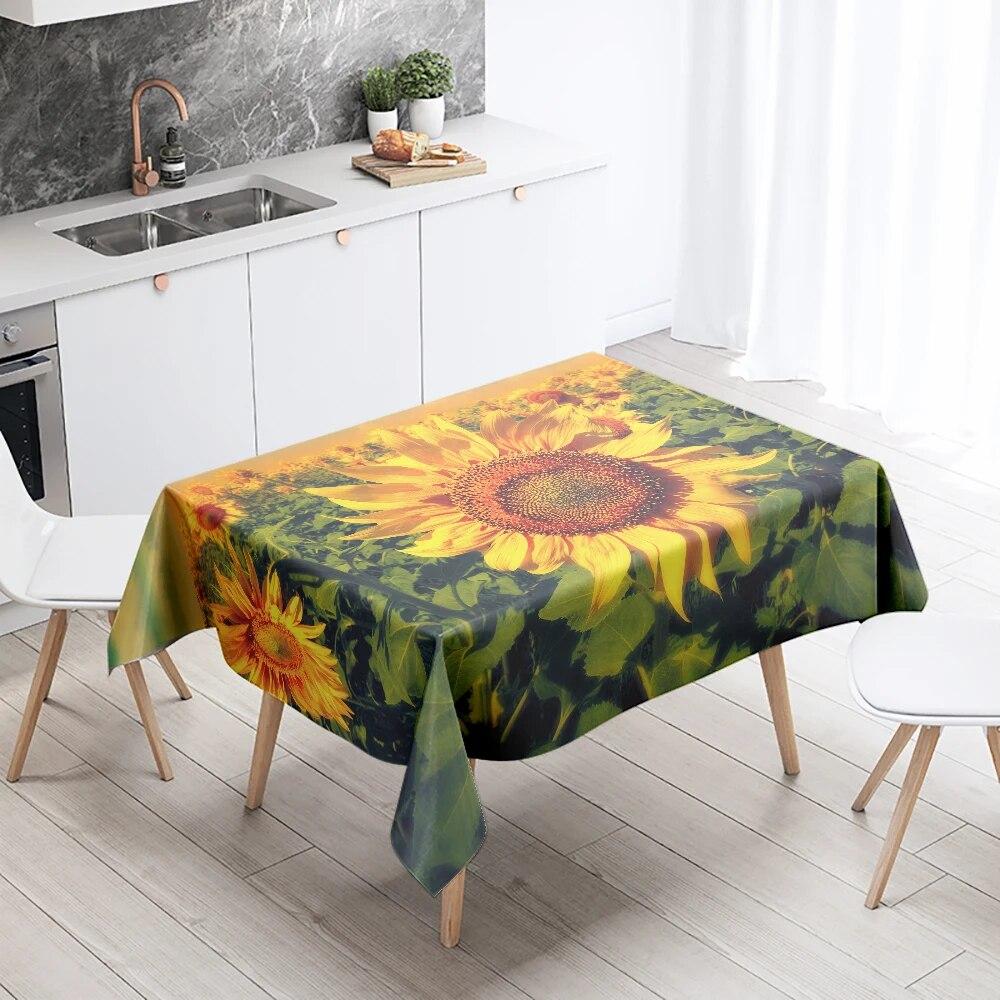 Sunflower Tablecloth Floral  Stain Resistant Waterproof Rectangular Kitchen Dining Table Home Decor