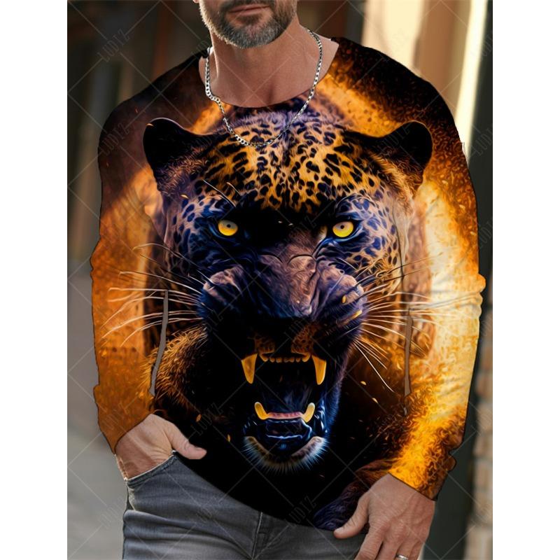 Винтажная мужская футболка с длинным рукавом, рубашки с 3d принтом, модная одежда с леопардовым рисунком, одежда с рукавами, топы с рукавами, мужская уличная одежда большого размера