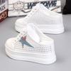 Fashion Summer Hollow Breathable Small White Shoes Female Thick Sole Inside Increase 8CM Lazy Shoes Slip-on Half Slippers Without Heels