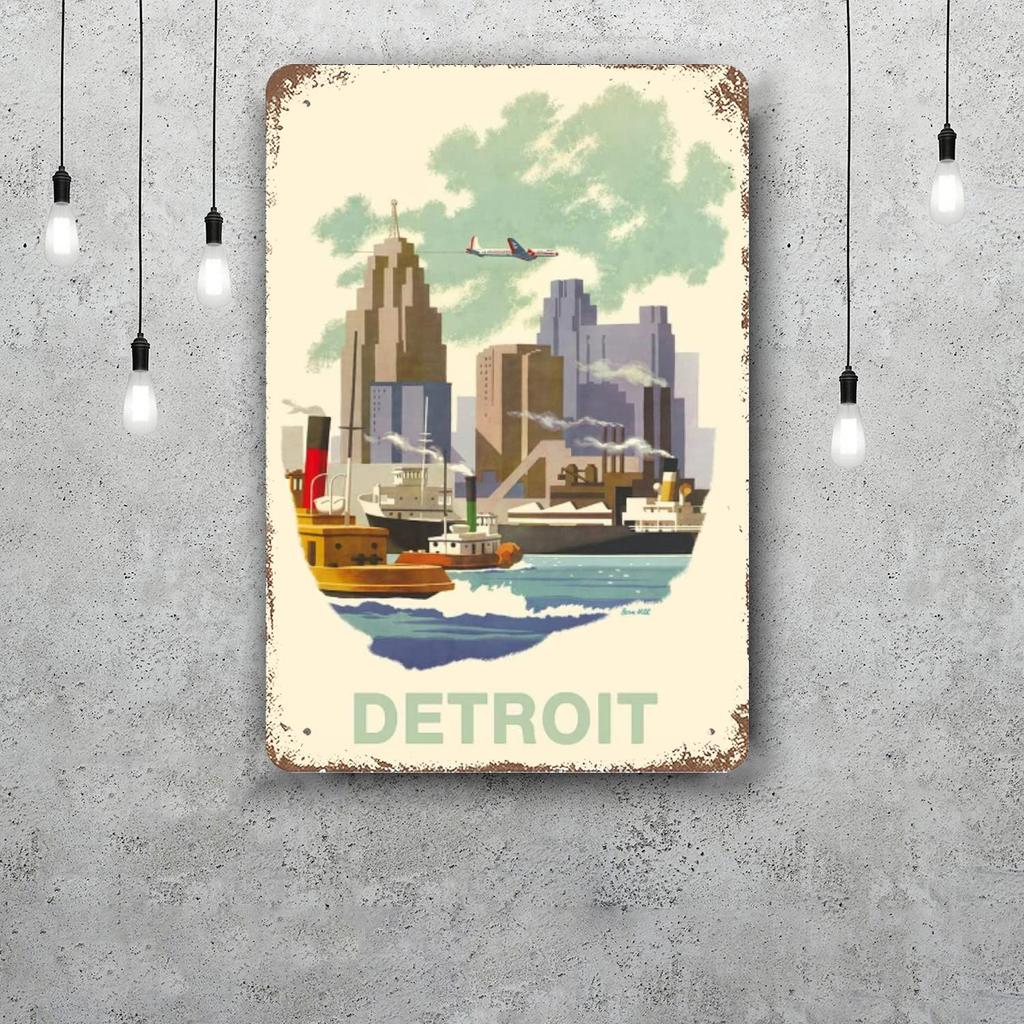 detroit Funny Bar Metal Sign Retro Plaque Vintage Sign Alcohol Drinker Pub Club Man Cave Kitchen Wall Decoration