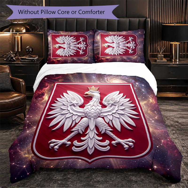 Poland Football Pattern 3 Pieces Bedding Set Soft Microfiber Duvet Cover with Pillow Cases for Bedroom