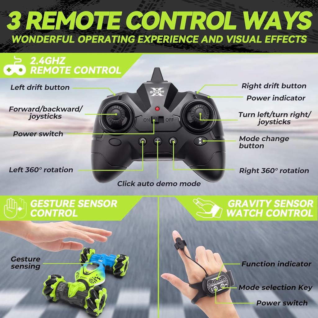 Радиоуправляемая машина с жестами, каскадерская машина с ручным управлением для мальчиков и девочек 6–12 лет, 4WD, 2,4 ГГц, пульт дистанционного управления, датчик жестов, игрушечные машинки, дрифт-поворотный автомобиль со светлой музыкой