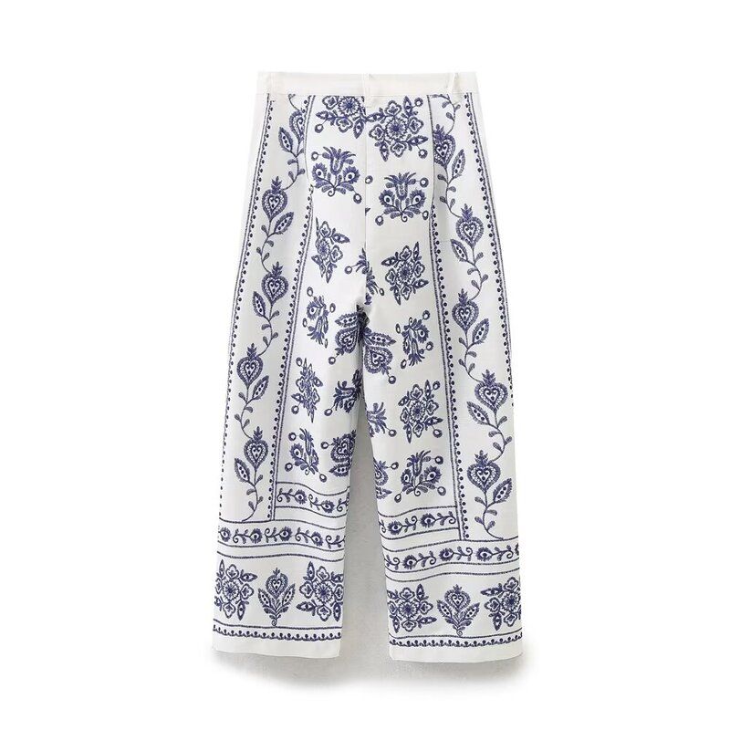 Fashion Style 2024 Autumn New Women's Clothing Easiest for Match High Waist Slim Looking Embroidered Wide-Leg Pants Pants 2731240