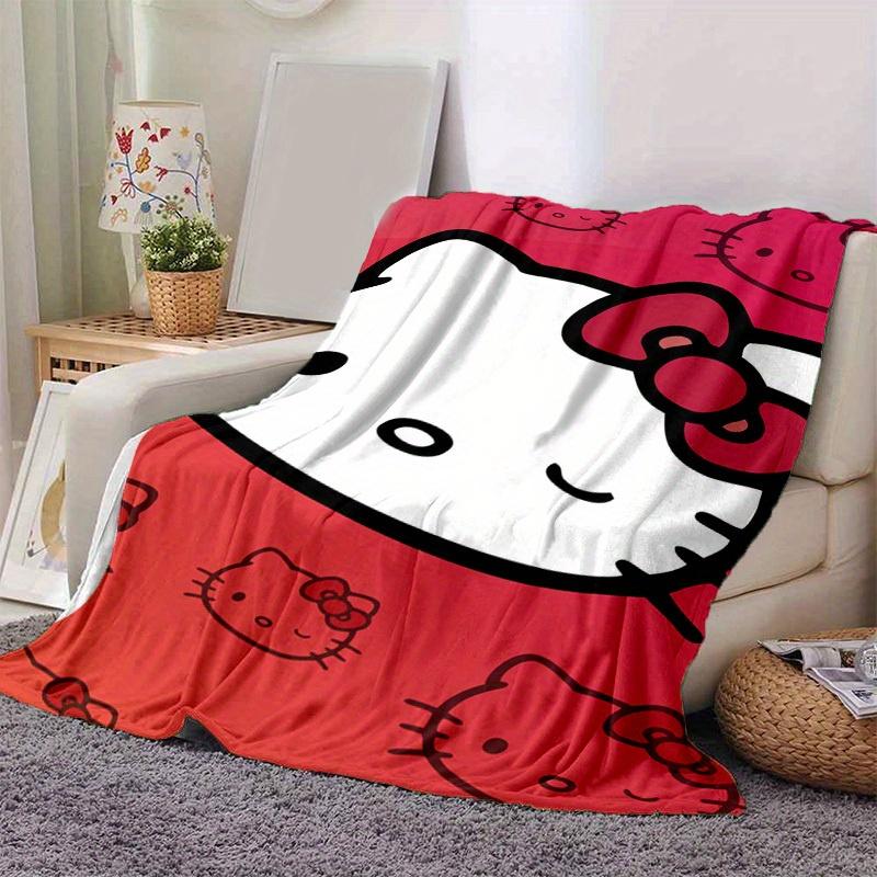 1шт. Плед с принтом Hello Kitty на красном фоне, милый мультяшный - Для дома, офиса, улицы, подарок, подходит для всех сезоновz041747