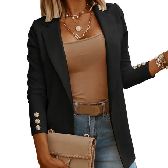 Женский костюм, пальто с лацканами, длинный рукав, открытая передняя часть, однотонное платье, пальто, деловая повседневная куртка, офисная одежда, верхняя одежда