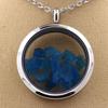 Stones and Minerals. Raw Neon Blue Apatite Necklace. 25 Mm Medallion Model. Color Silver.