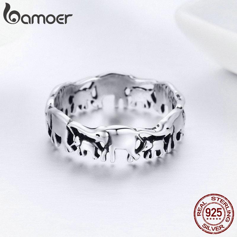 BAMOER Кольцо из стерлингового серебра 925 "Слоны"
