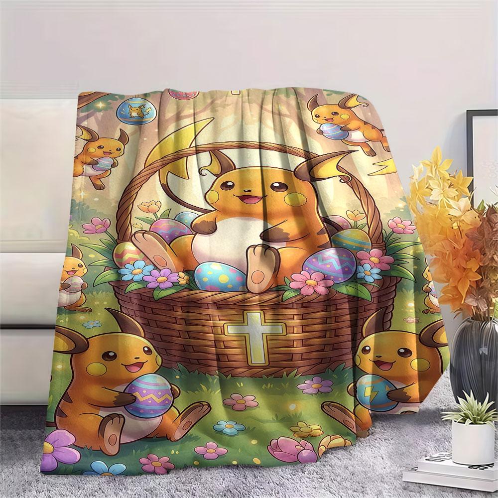1Pc Easter Pokemon Print Flannel Blanket, High quality Comfortable for All Seasons, Home Decor, Warmth and Comfort, Perfect for Christmas Gifts