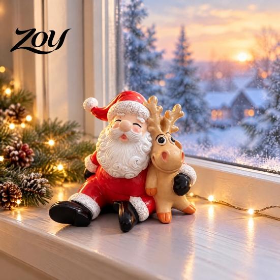 Holiday Tabletop Decor for Home Christmas Santa Claus Figurine, Resin Elk Statue, Cute Decorative Ornament Photos Desktop Decoration Fireplace Mantel