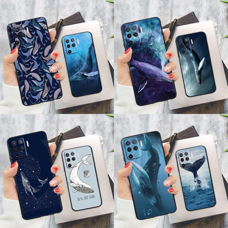 Красивый чехол-картина с синим китом для Oppo A15 A16 A17 A52 A72 A76 A96 A74 A94 A53 A54S A57S A58 A78 A98 A77