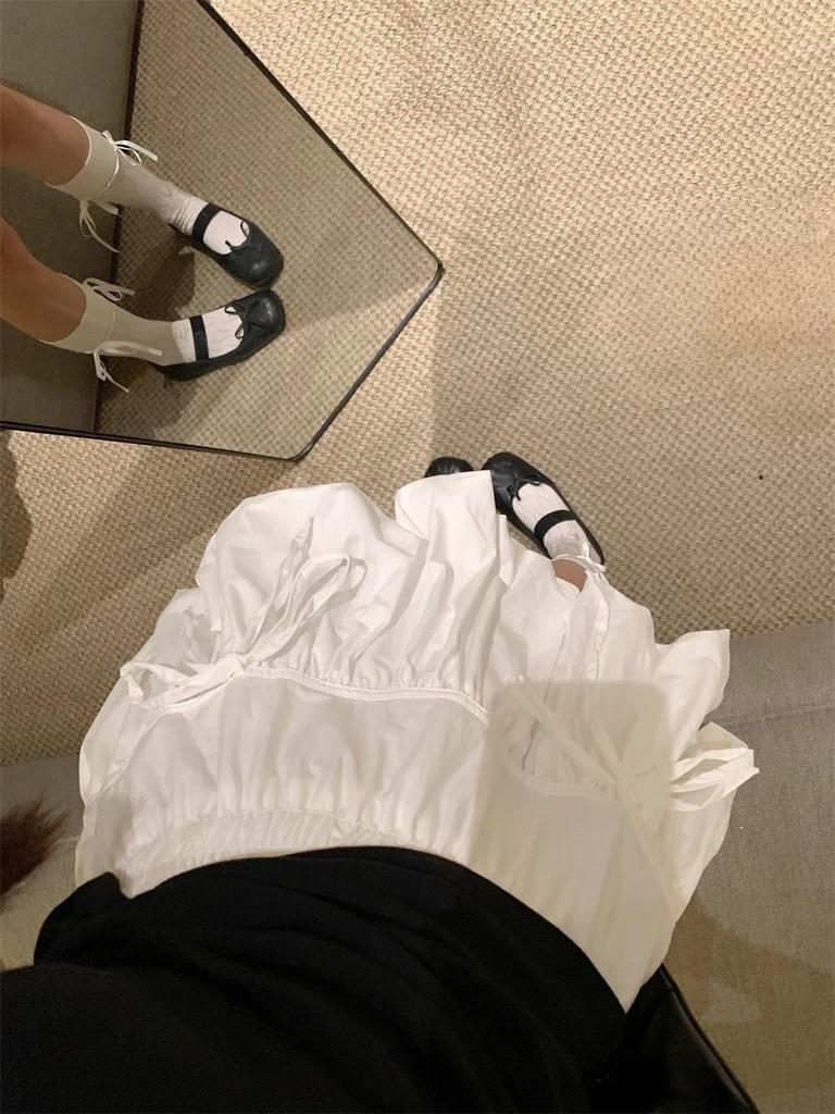 Women's Summer White A-Line Bow Tie Puff Tulip Midi Skirt