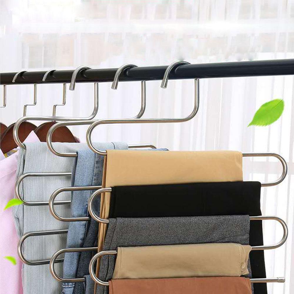 Многофункциональная волшебная S-образная многослойная вешалка для брюк из нержавеющей стали, вешалка для брюк, вешалка для пальто, стеллаж для хранения в шкафу, вешалка для брюк, зажим для брюк