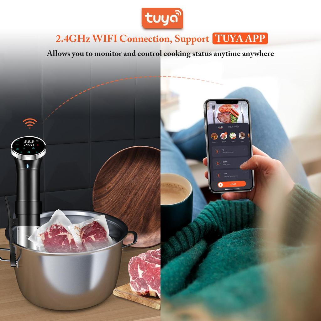 Smart Sous Vide Cooker, Wifi Cook 1100W Precision Cooking Pot,Temp Setting 25-95 °C + Timer, IPX7 Waterproof, Ideal for Preparing Dinners