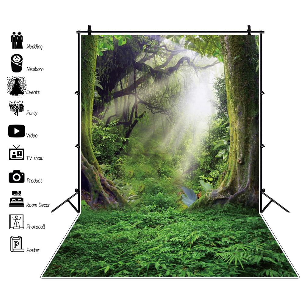 Spring Natural Scenery Forest Photography Backdrop Tropical Jungle Green Forest Tree Adventure Baby Portrait Photo Background