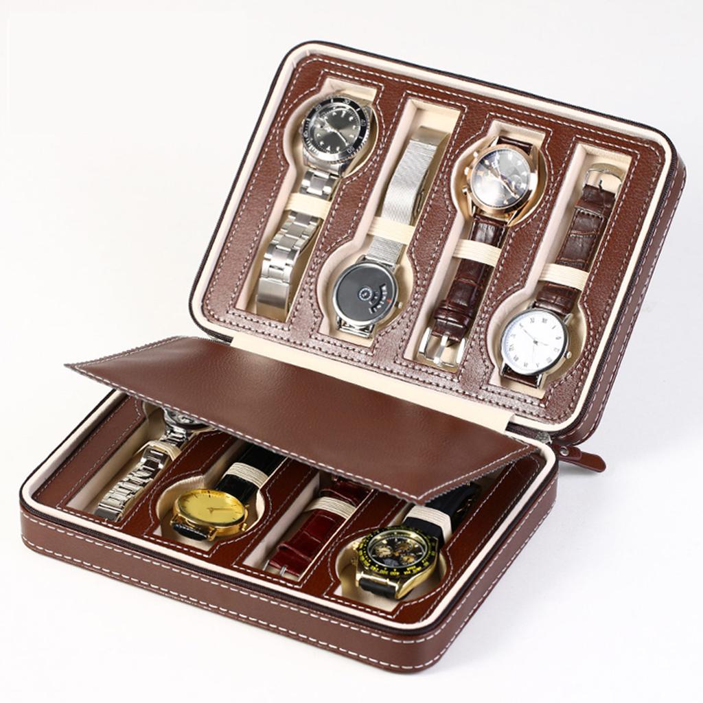 1pc,Vintage Watch Storage Box, PU Leather High-end Watch Box, Zipper Box, Portable Jewelry Box, Compact Display Box