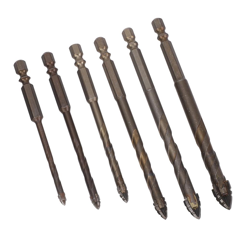6PCS Eccentric Drill Bits 4 Flute Serrated Twist Bit Set for Concrete Masonry Glass Brick Cement