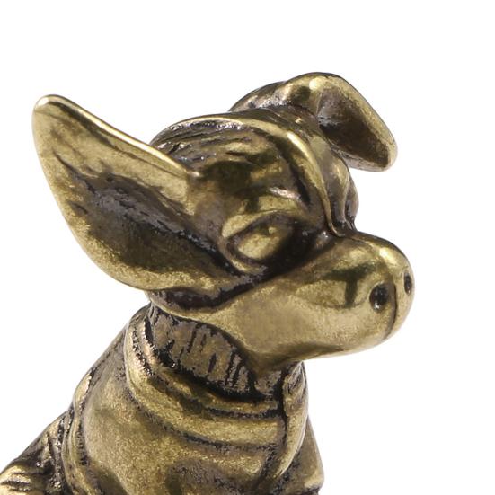 Brass Dog Figurine Vintage Puppy Model Mini Animal Metal Statue Sculpture Tea