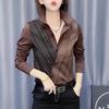 Весна Осень Новая Мода Воротник ПОЛО Длинный Рукав Полосатые Женские Рубашки на Пуговицах Темперамент Тонкие