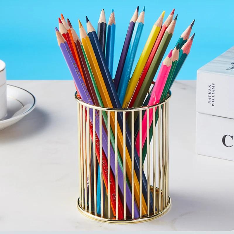 Настольный держатель для ручек, офисный школьный футляр для хранения, металлический, золотой, розовый, золотой ящик, настольная ручка, органайзер для карандашей, домашний декор, для хранения макияжа