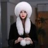 Женская зимняя шапка-ушанка из лисьего меха, шарф-шапка, теплая шапка с защитой ушей, женская уличная, густая, теплая, меховые шапки, русская мода, пушистая меховая шапка