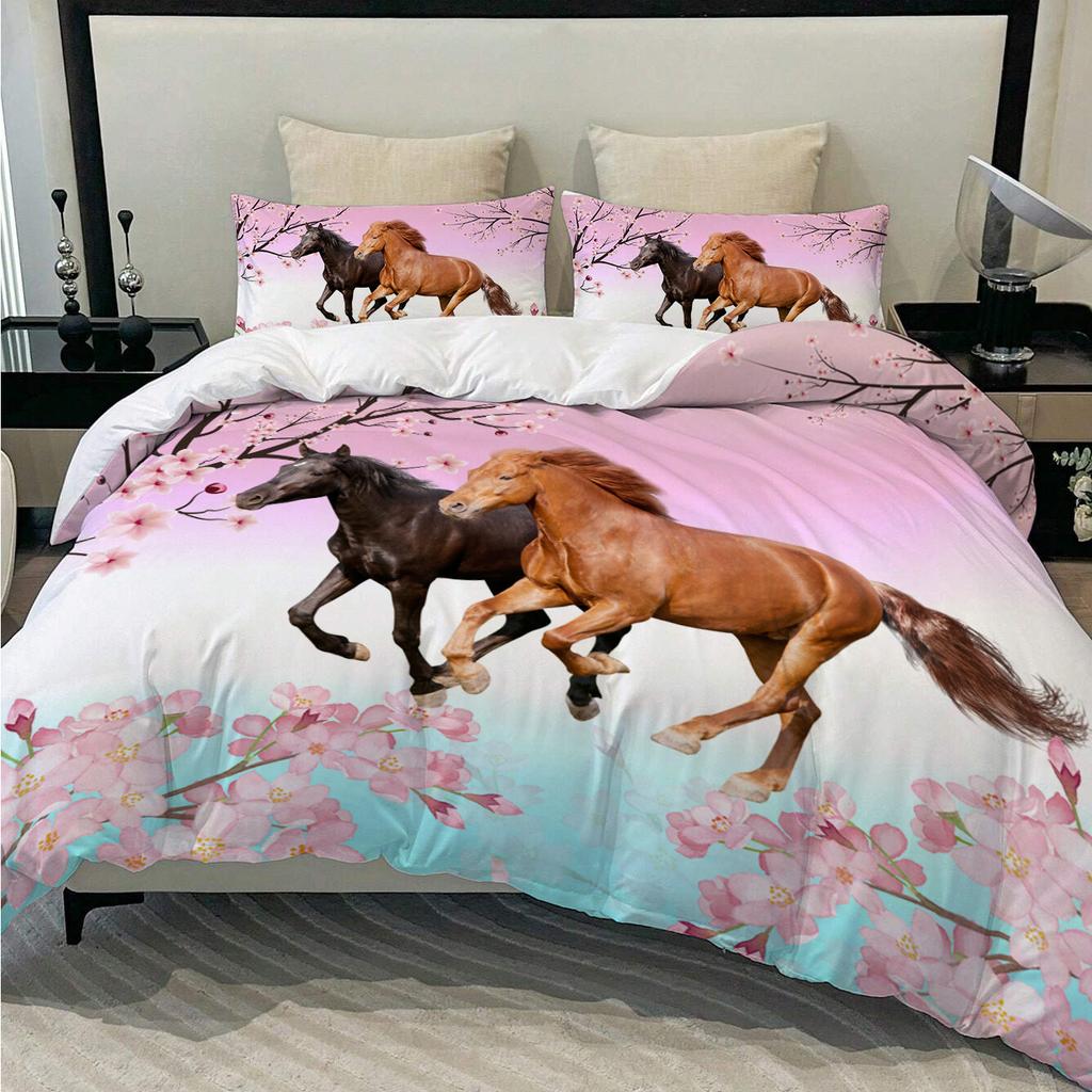 Постельное белье Скачущая лошадь 3D цифровая печать Пододеяльник Наволочка Набор из трех предметов, На заказ