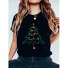 A Women's Christmas Tree Pattern T-shirt  Casual Round Neck Short-sleeved Top  Knitted Fabric  Moderate Elasticity  Suitable for Spring and Autumn Hol
