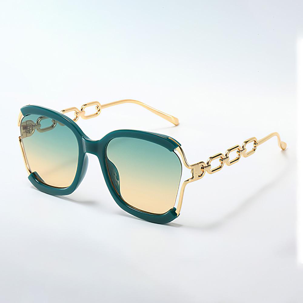 Новые модные солнцезащитные очки для женщин, градиентные линзы, золотая цепочка-украшение, уникальный дизайн, стильные очки для женщин