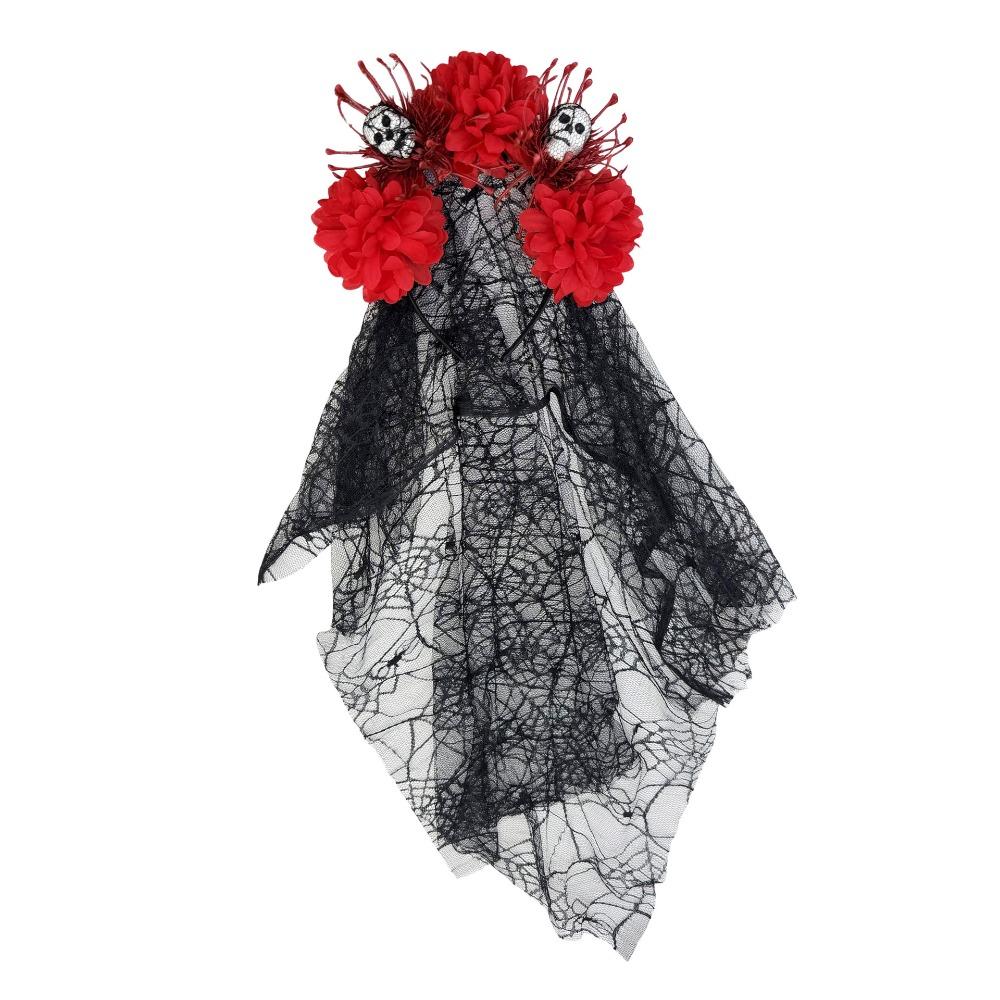 Dark Purple Skull Headband Lace Veil Gothic Hairband Stylish Skull Headwear Halloween Party