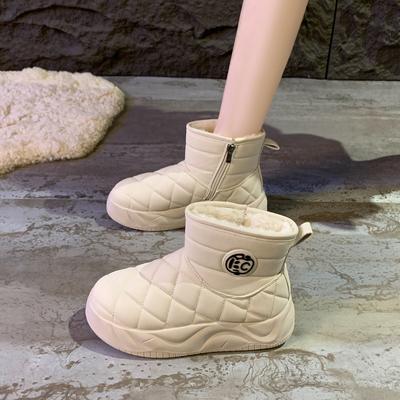 Мода 2024 Новые женские ботильоны Легкие удобные ботинки на платформе Зимние с круглым носком Теплые на коротком плюше Кажуал ботинки для женщин