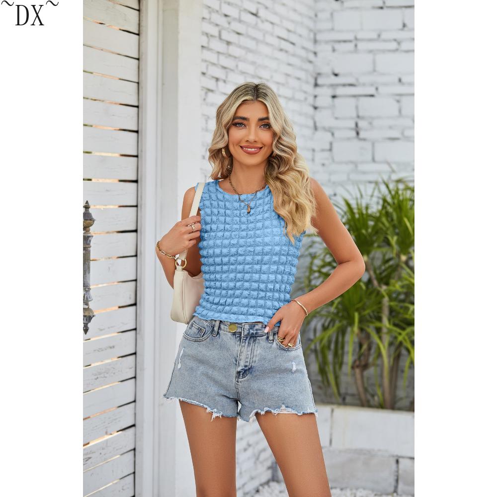DX ~ ~ трансграничное женское летнее и летнее новое короткое платье Amazon с попкорном с открытым пупком, сексуальный топ на бретелях для пикантных девушек
