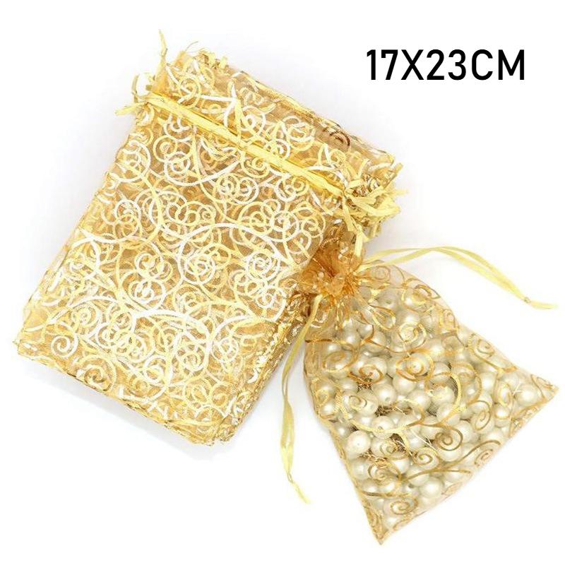 7X9СМ 9X12СМ 13X18СМ 17X23СМ Золотой Серебряный Мешочек с Завязками с Рисунком Лозы Подарочный Мешочек Мешочки для Упаковки Конфет Мешочки для Хранения Украшений