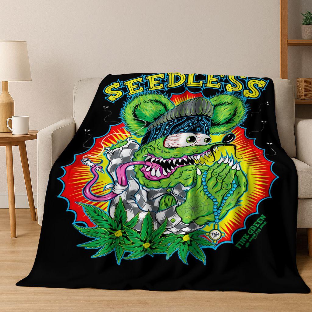 3D Бунтарский RAT FINK Автомобильный Знак Мультяшное Фланелевое Одеяло, Теплое и Уютное Мягкое Плед для Дома Спальни Кровати Дивана Покрывало для Пикника