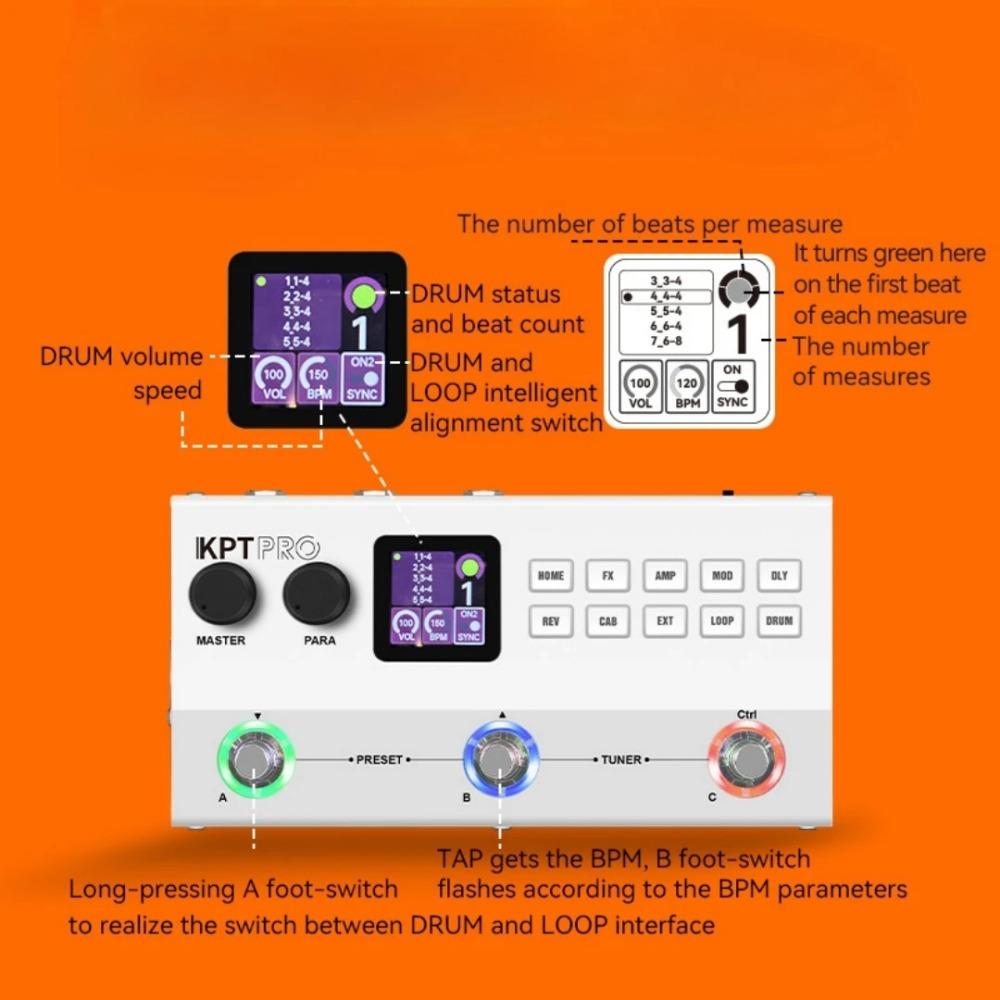 M-VAVEKPT PRO Многофункциональная гитарная педаль эффектов Двухъядерный DSP, Аккумулятор 2000 мАч, XLR Выход, 60 режимов IR и Ритма Педаль