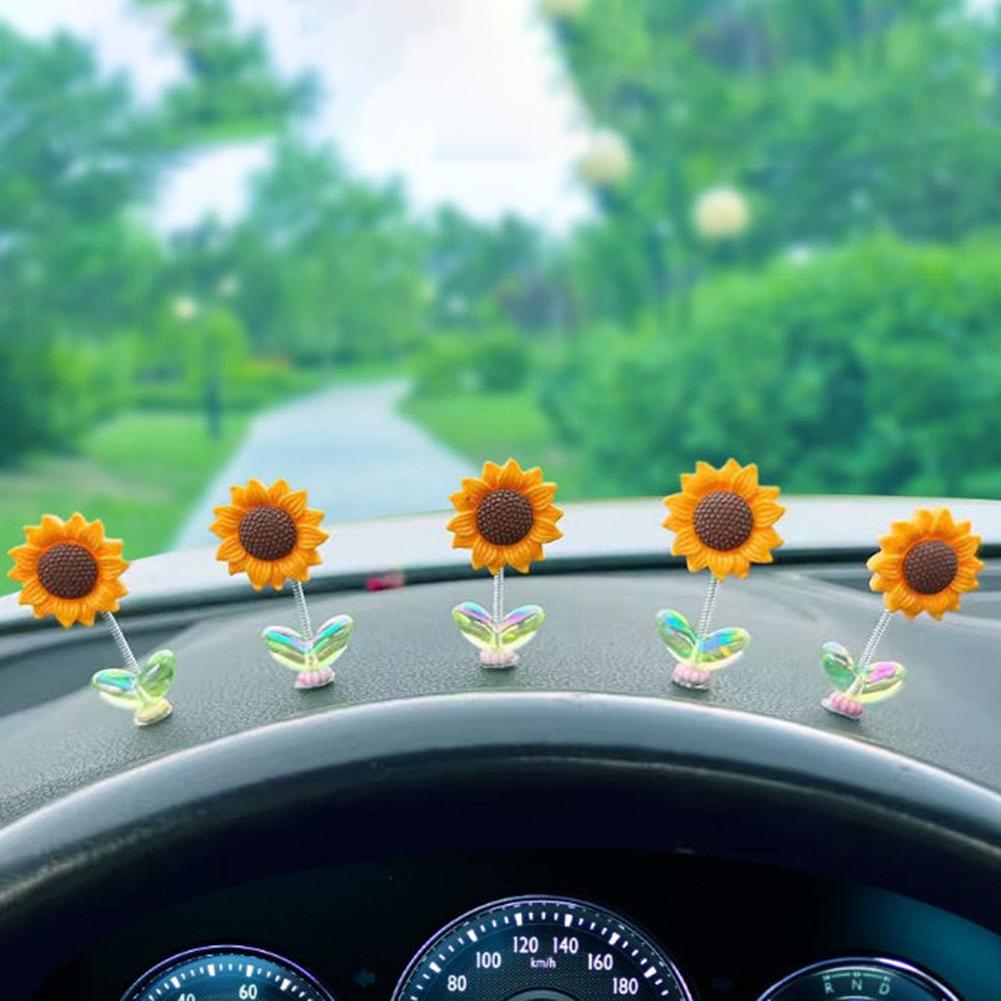Забавное автомобильное украшение подсолнух, качающаяся голова, украшение на приборную панель для женщин и девочек