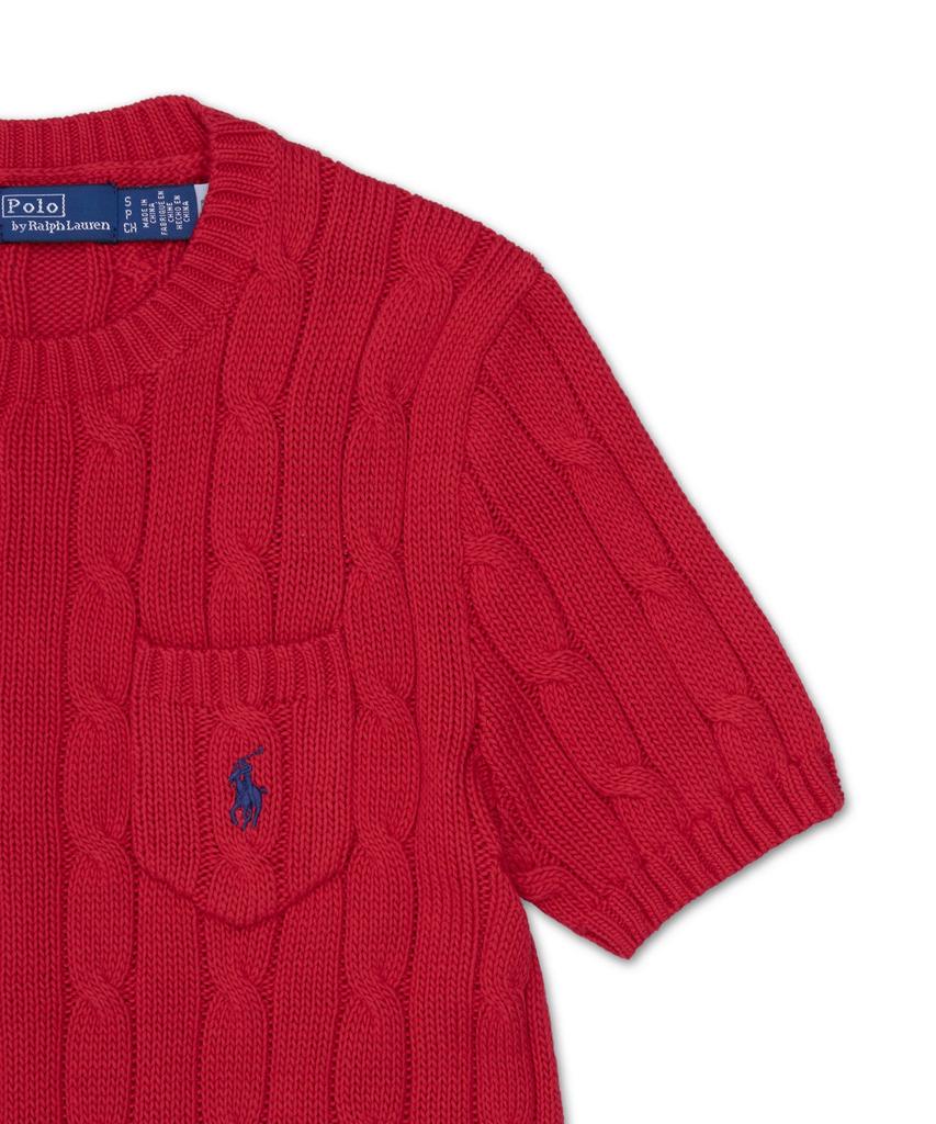 POLO RALPH LAUREN Cable Knit Cotton Short Sleeve Sweater - Red