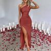 Women's Sexy One Shoulder High Split Cocktail Wedding Party Maxi Dress