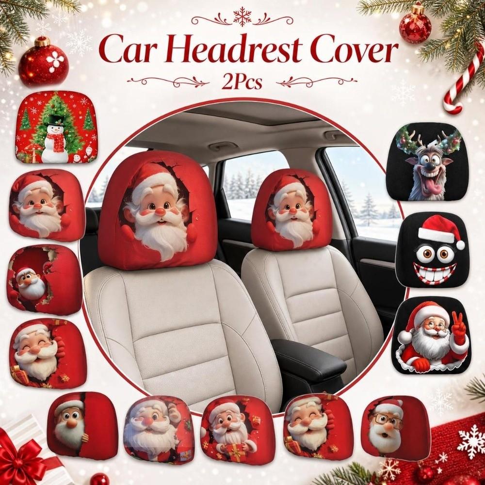 2Pcs Santa Claus Car Headrest Cover Universal Auto Seat Headcover Car Interior Decoration