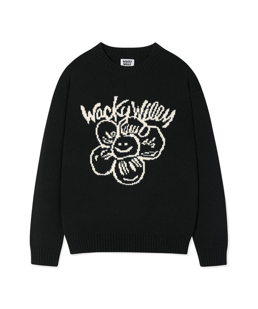 WACKY WILLY Big Lily Graphic Pullover Knit Black
