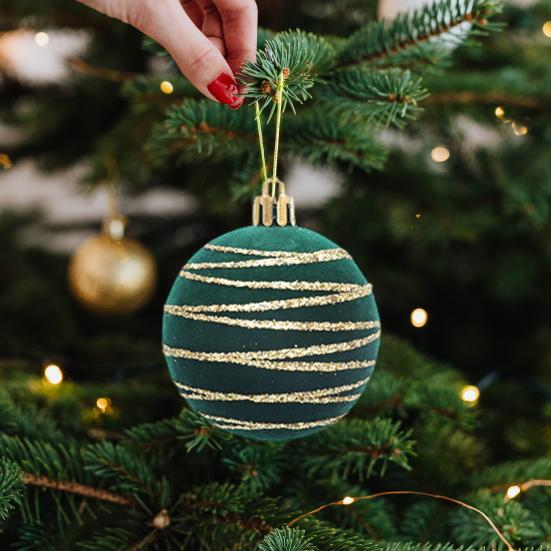 6 Pcs Christmas Balls Glitter Flocked Hanging Ball Hollow Ball Reusable Shatterproof Xmas Ball for Christmas Tree Home Parties Decor ARI