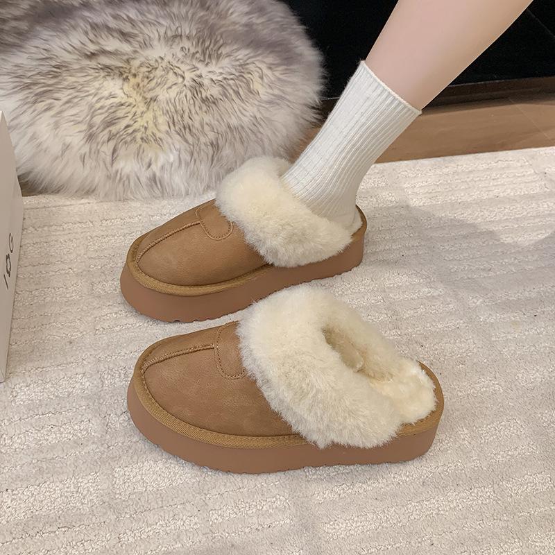 2025 новые зимние сапоги женские зимние меховые интегрированные пушистые туфли плюшевые на толстой подошве теплые верхняя одежда сумка голова полутапочки