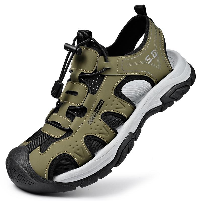 Fashion Microfiber Leather Men's Summer Shoes Comfy Breathable Mens Sandals Quick Dry Shoes Non-Slip Male Anti-collision Toe Beach Flats