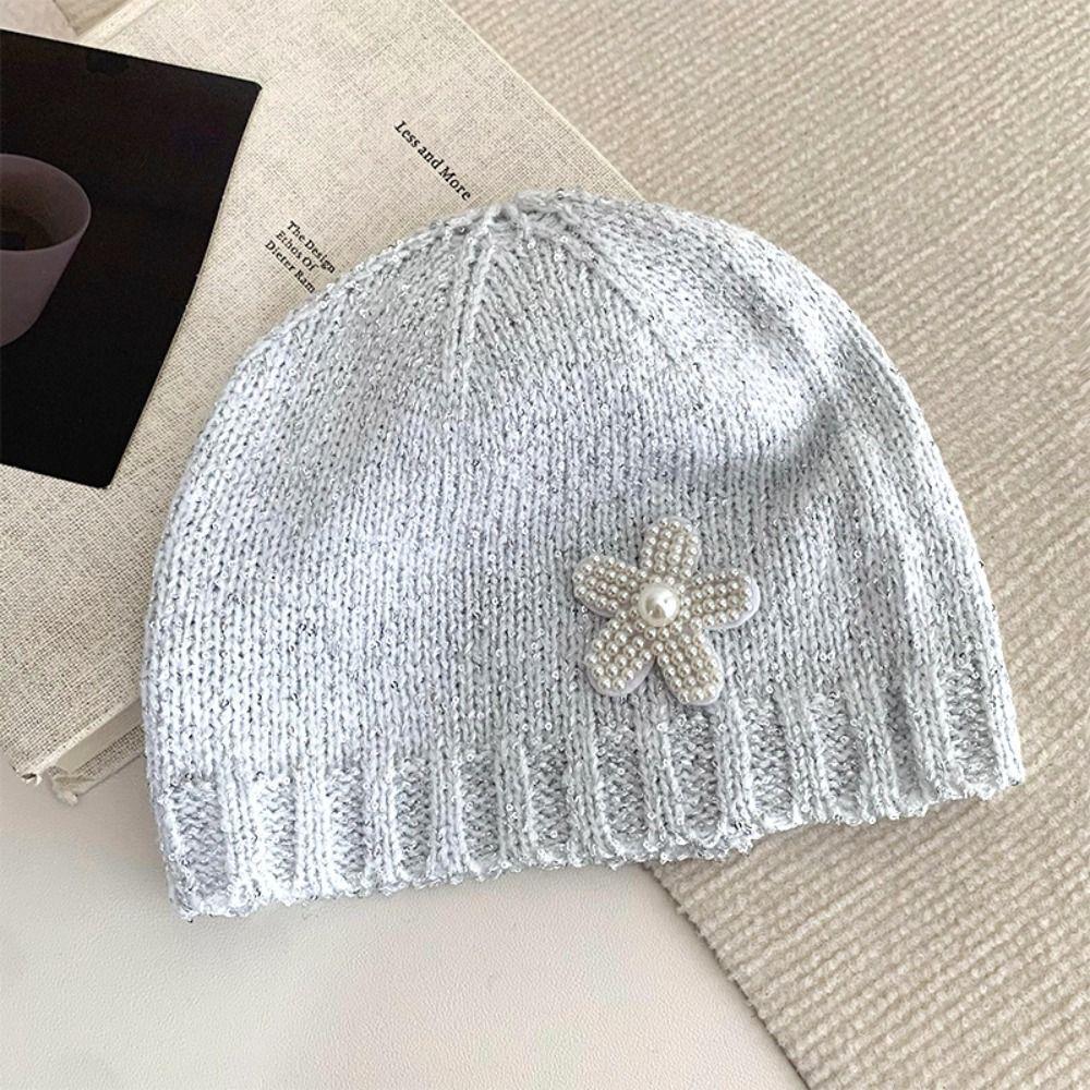 Vintage Beanie Hat Bowknot Woven Cap Fashion Sequin Knitted Hat Autumn