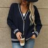 Women Sweater Coat V-neck Long Sleeve Twist Texture Knitting Coat Patchwork Color Single Breasted Loose Fit Elastic Sweater Outwear