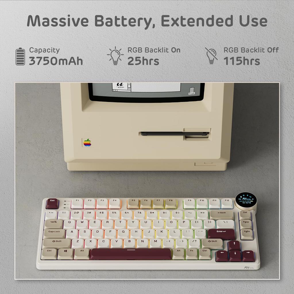 Механическая клавиатура RK ROYAL KLUDGE N80 с интеллектуальным дисплеем и верхним креплением, беспроводная механическая клавиатура, горячее программное обеспечение, 80 клавиш, ручки, 75% BT/2.4G/USB-C,