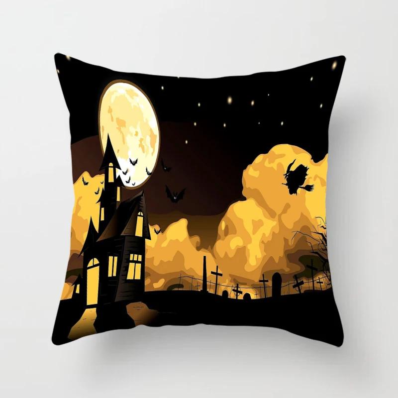 Halloween Horror Pumpkin Bat Print Pattern Cushion Cover Home Living Room Sofa Decoration Polyester Zipper Pillow