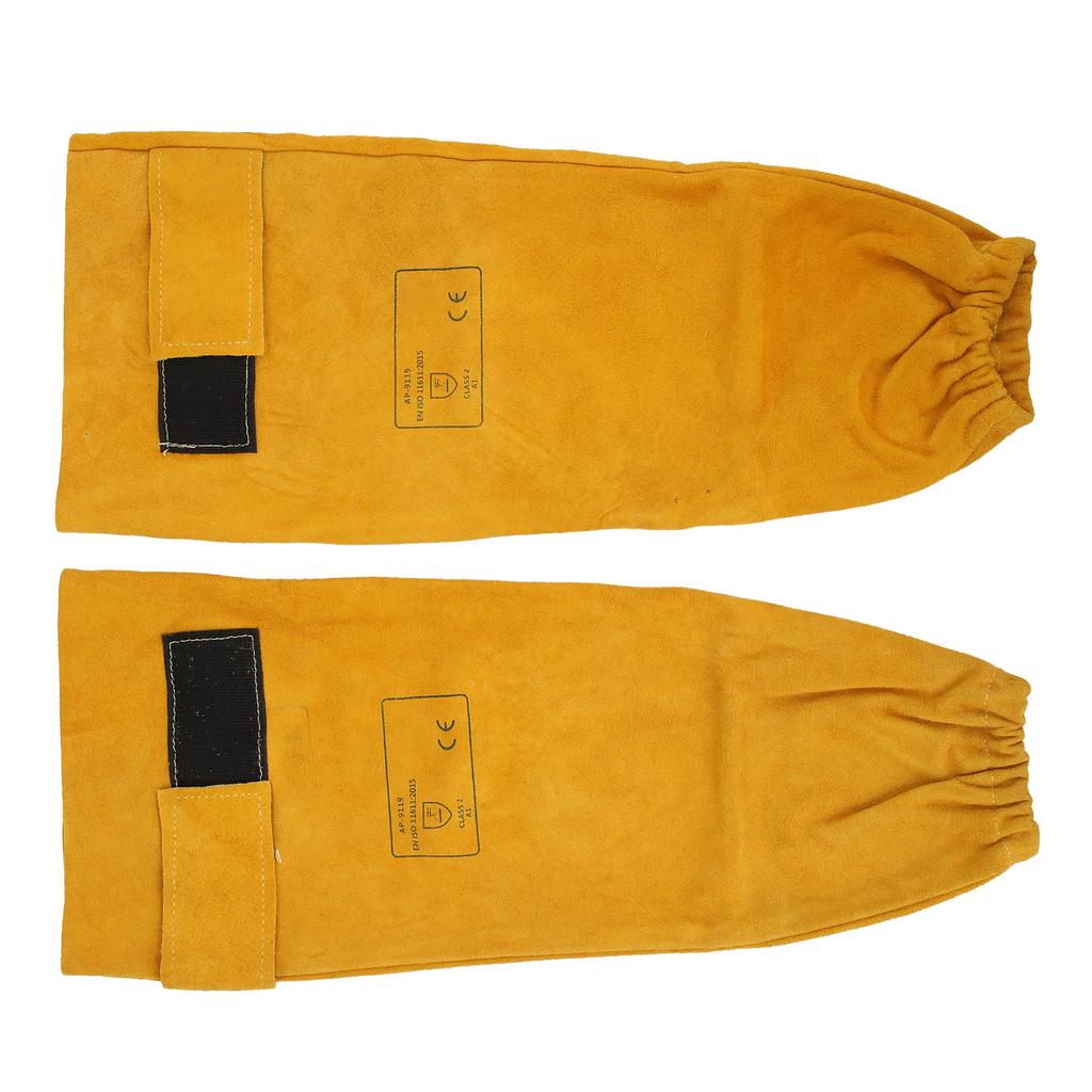 Pair Welding Sleeve Cowhide Wearproof Heat Resistant Golden Yellow for Mechanical Operation