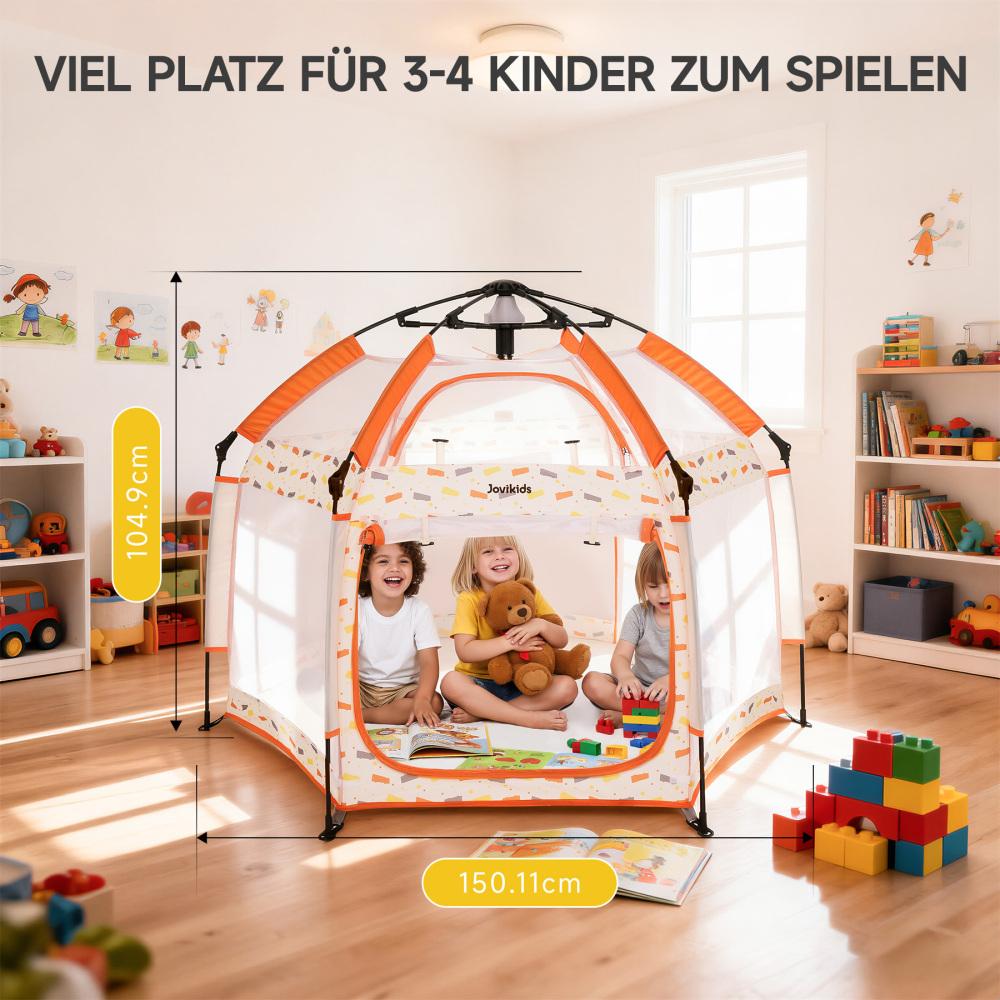 Jovikids Faltbarer Laustall Baby mit Baldachin, Pop-up Zel Kinder Oudoor, Groser 6 Eckig Playpen mit Tragetasche fur Haus, Garten, Strand.