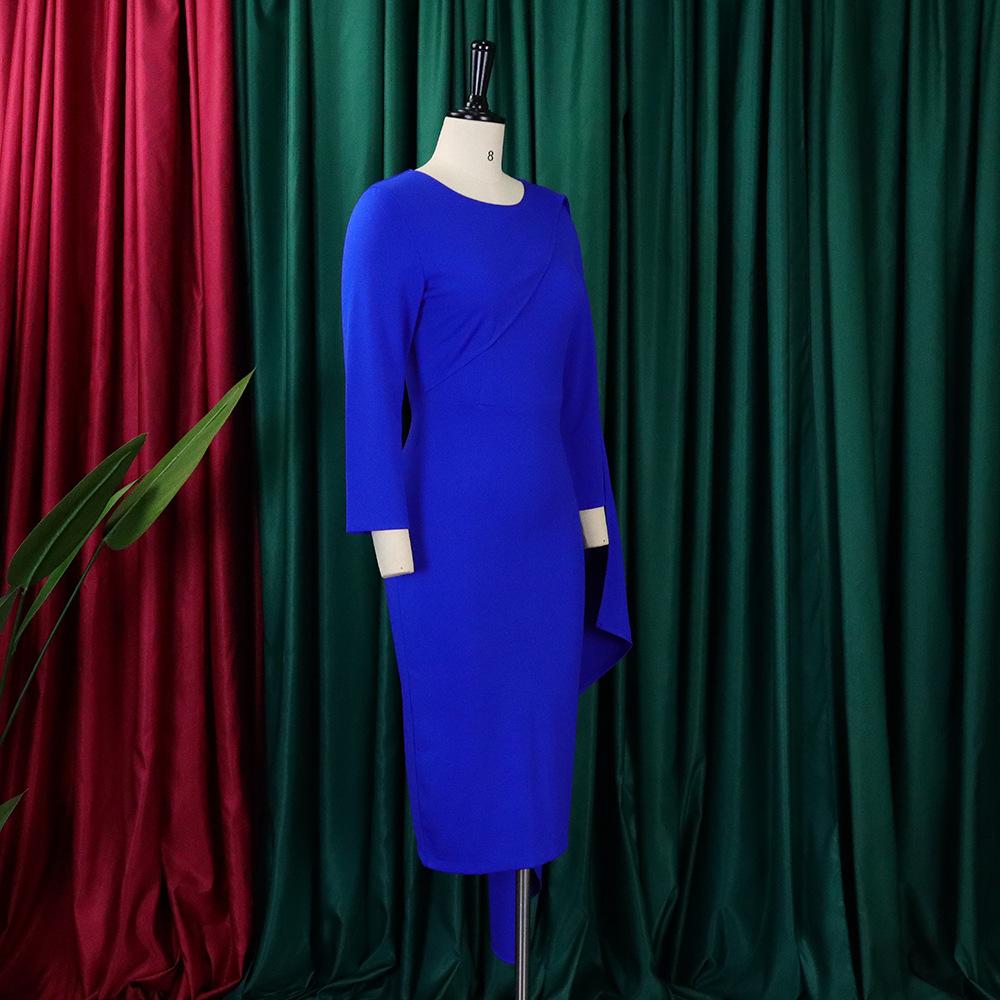 YYFS Women's Fashion Spring Fall Solid Color Print Long Sleeve O-Neck High Waist Casual Dresses